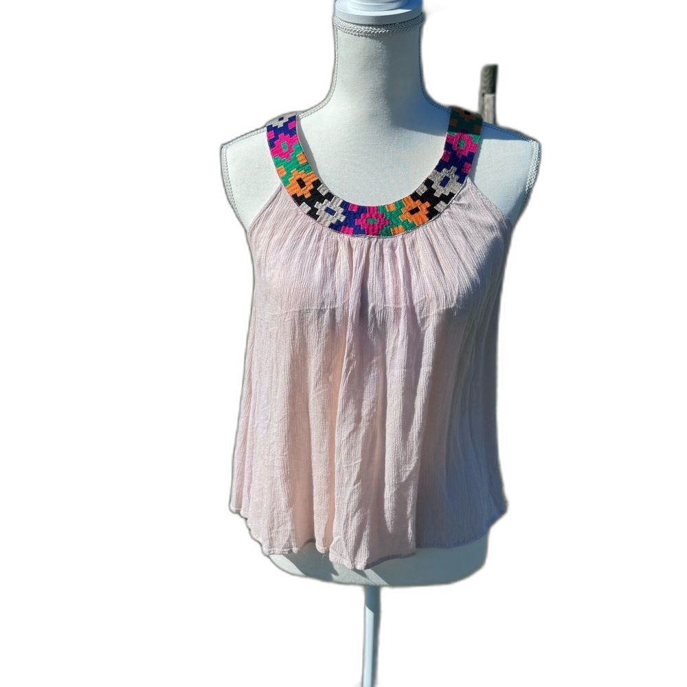 Izzy & Lola Aztec Embroidered Gauze Sleeveless Top Size Small Tribal Flowy